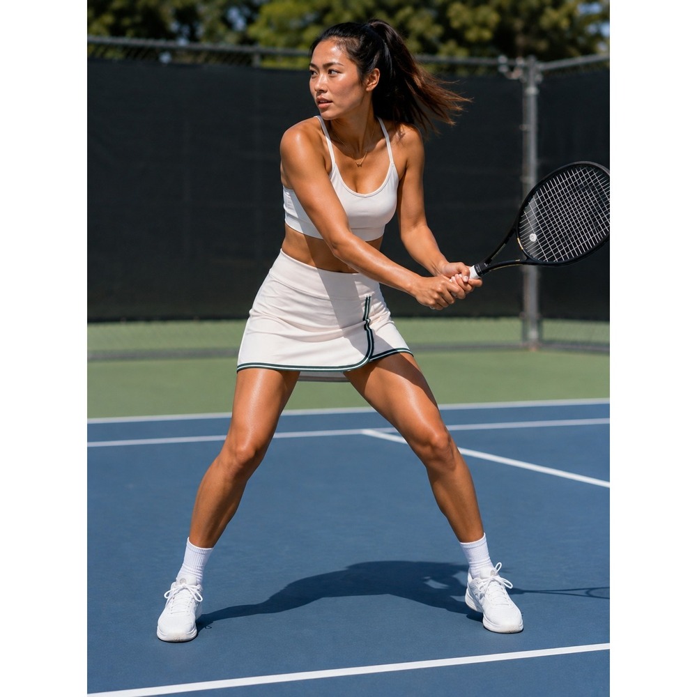 Athleta Large Crosscourt High Rise Tipped Skort White /Trillium Green Skirt‎